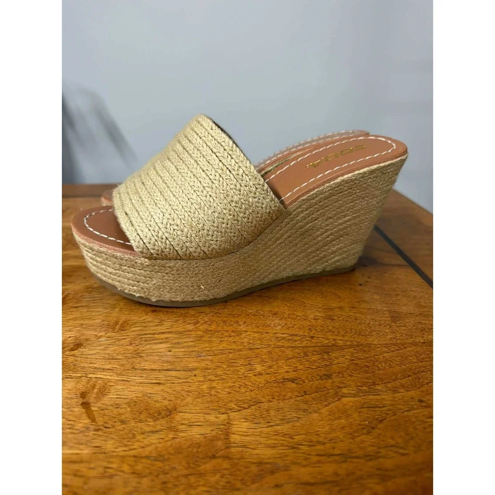 New‎ Soda Womens 7.5 Espadrille Wedge Sandals Tan Jute Braided Platform Mules
